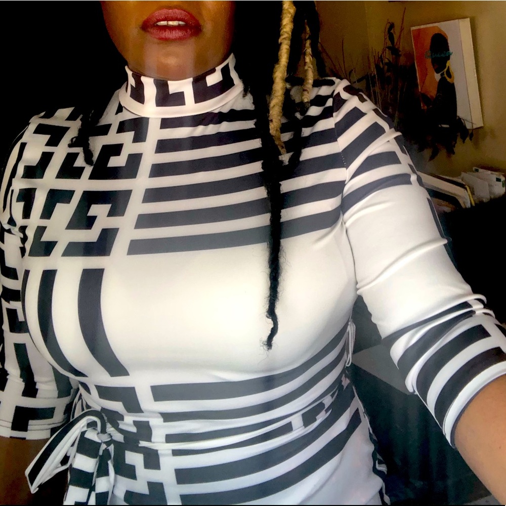 Black & White Knee Length Business Casual Dress